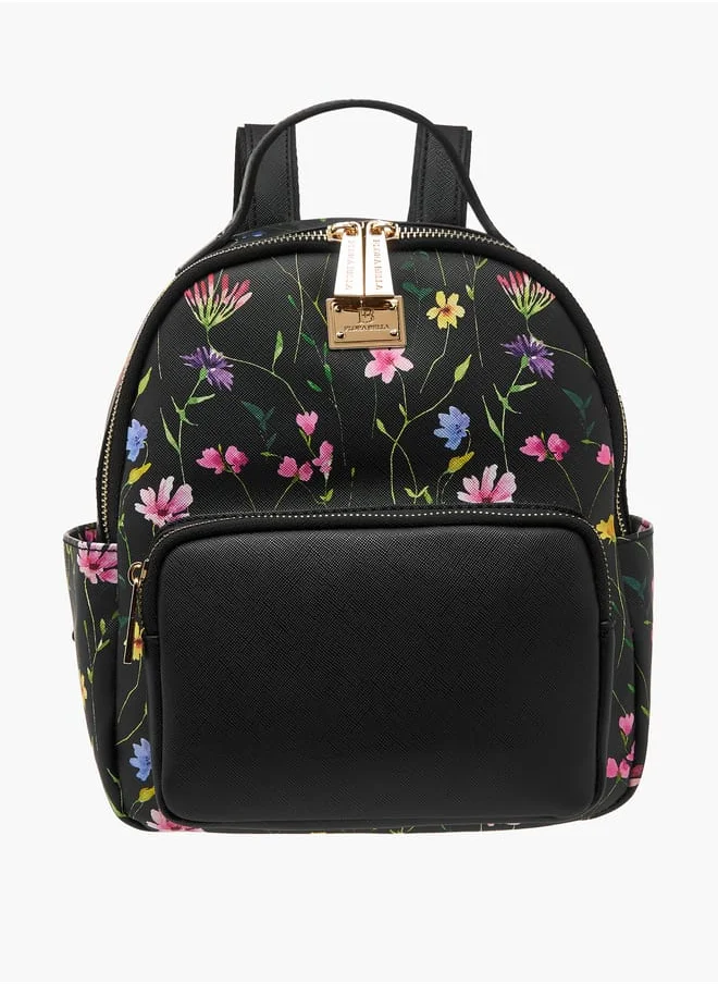 Flora Bella By Shoexpress Women Monogram Print Backpack with Adjustable Straps and Zip Closure - 23x12x26 cm