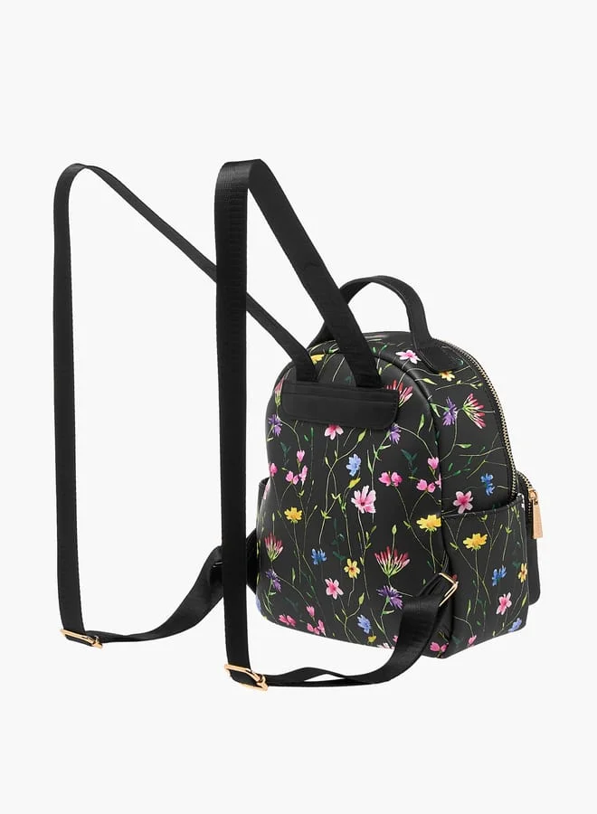 Flora Bella By Shoexpress Women Monogram Print Backpack with Adjustable Straps and Zip Closure - 23x12x26 cm