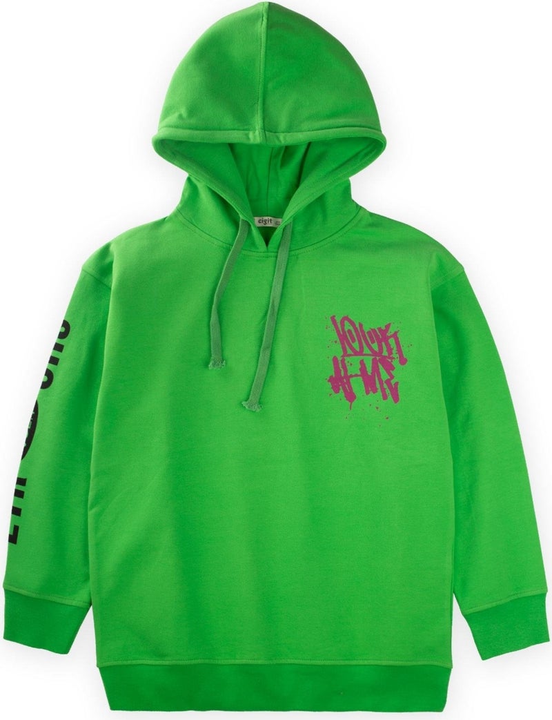 Cigit Look Fresh Printed Hooded Sweatshirt 9-14 Years Green  - Image 1