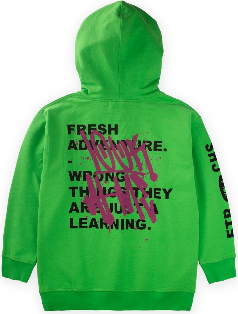 Cigit Look Fresh Printed Hooded Sweatshirt 9-14 Years Green  - Image 2