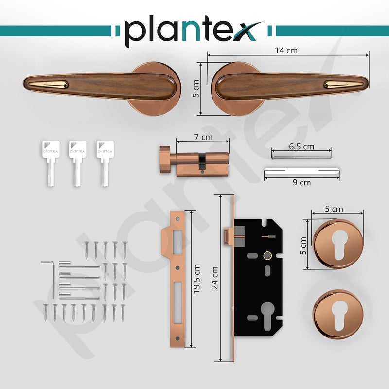 Plantex Zinc And Brass Premium Door Lock With 3 Years Of WarrantyMain Door Lock For HomeMortise Lock For DoorMain Door Lock SetPvd Rose GoldWood Finish - Image 4