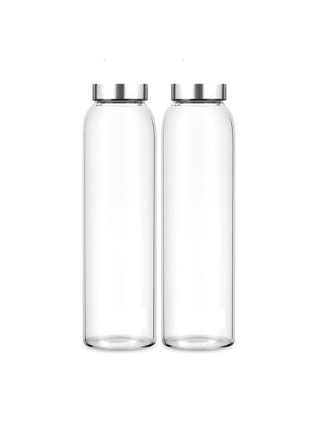 Brezzycloud Glass Fridge Water Bottle with Steel Cap | Leak proof & detox water bottle glass | Wide mouth & Easy to Clean | Best Usage for Office/School/College | Set of 2, 800ml | Clear - Image 1