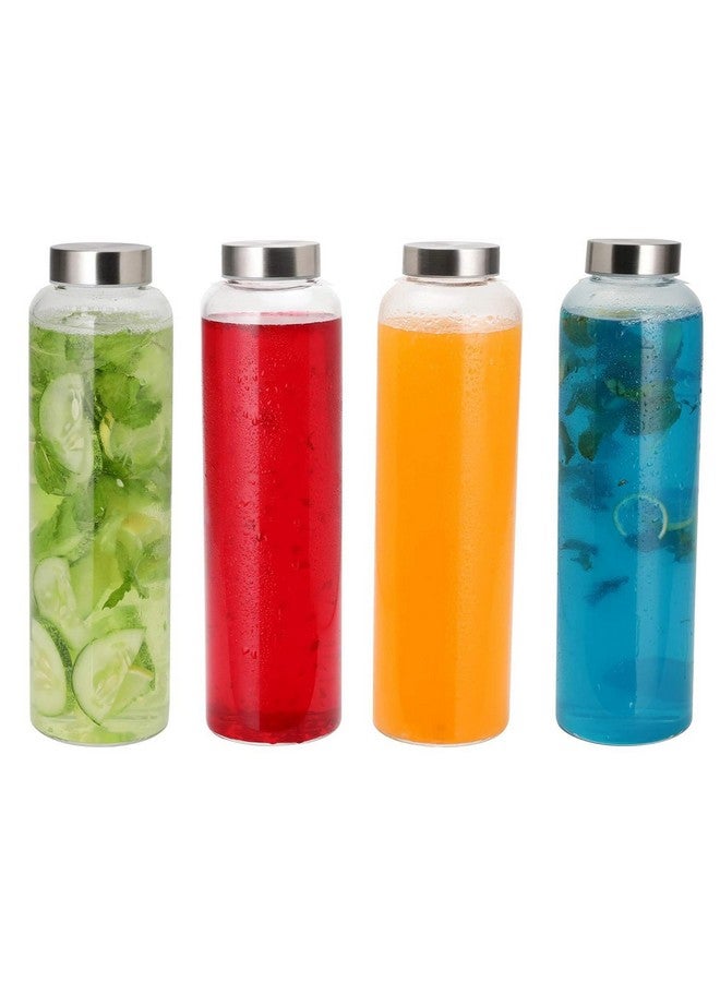 Brezzycloud Glass Fridge Water Bottle with Steel Cap | Leak proof & detox water bottle glass | Wide mouth & Easy to Clean | Best Usage for Office/School/College | Set of 2, 800ml | Clear - Image 5