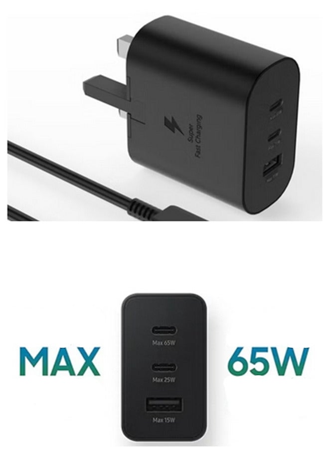 السعادة شاحن جداري بقوة 65 واط مع 3 منافذ، شاحن USB C سريع، رأس الشاحن مع سلك شحن USB نوع C، محول شحن Type C سريع للهاتف الآيفون والإيباد وجالكسي وسامسونج والكمبيوتر المحمول - Image 5