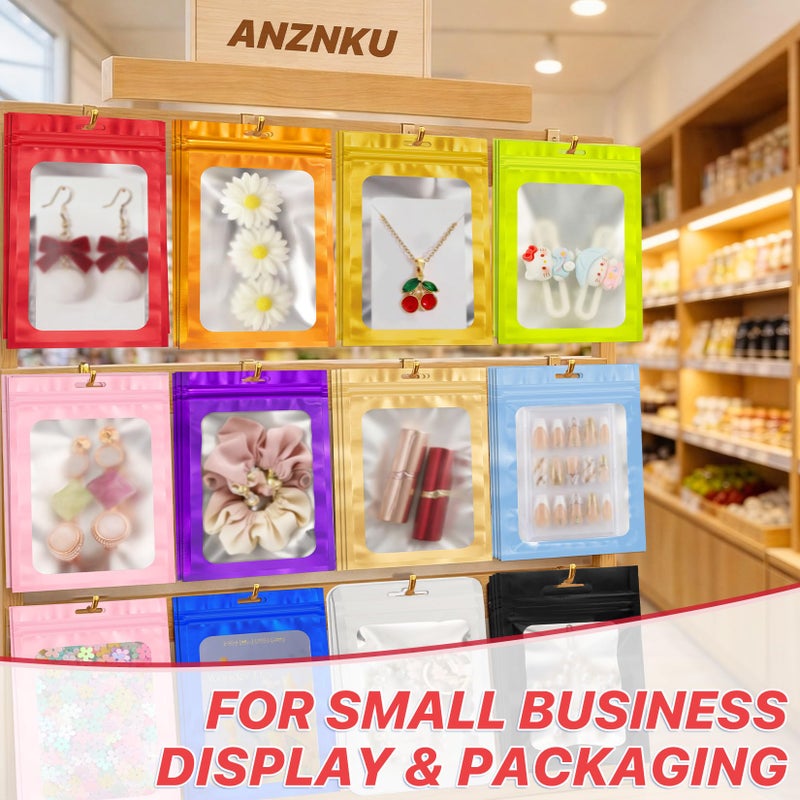 ANZNKU 100 Pieces Resealable Mylar Bags with Zipper and Frosted Clear Window Smell Proof Packaging Bags Foil Pouch Zipper Bag for Food Self Sealing Storage Supplies (Red, 2.75Ã—3.93 inches) - Image 4