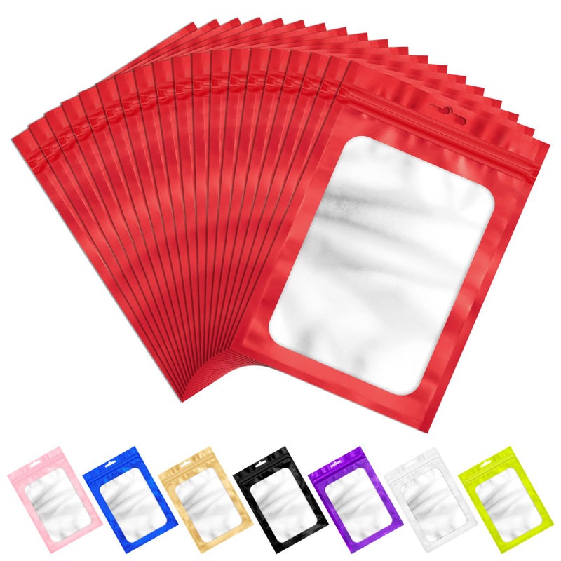 ANZNKU 100 Pieces Resealable Mylar Bags with Zipper and Frosted Clear Window Smell Proof Packaging Bags Foil Pouch Zipper Bag for Food Self Sealing Storage Supplies (Red, 2.75Ã—3.93 inches) - Image 1