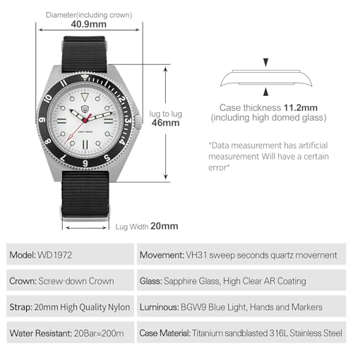 watchdives VH31 Quartz Watch WD1972 Military Diver Watches Sapphire Crystal Luxury Wristwatch 200m Waterproof Watch for Men White Black - Image 3