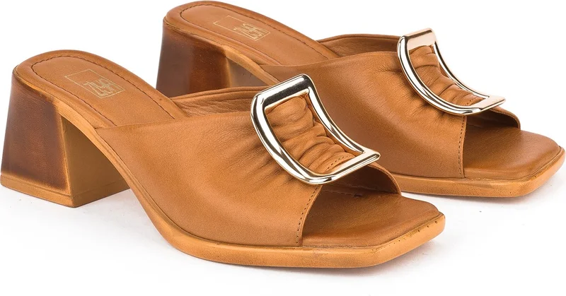 Ziya Women's Leather Heeled Slippers 151992Z19008 Tan