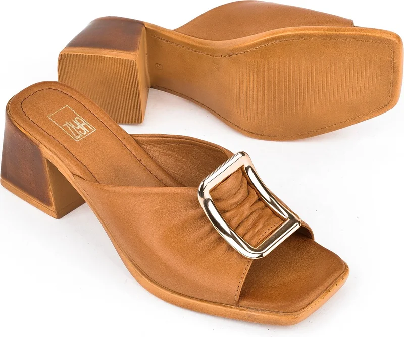 Ziya Women's Leather Heeled Slippers 151992Z19008 Tan