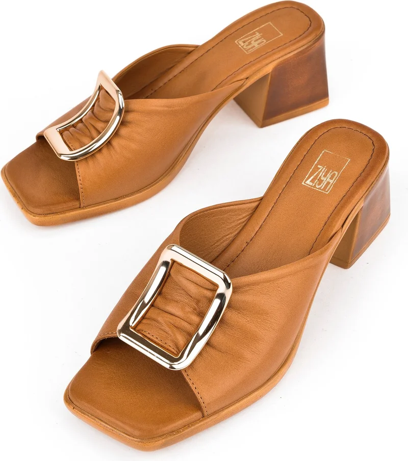 Ziya Women's Leather Heeled Slippers 151992Z19008 Tan