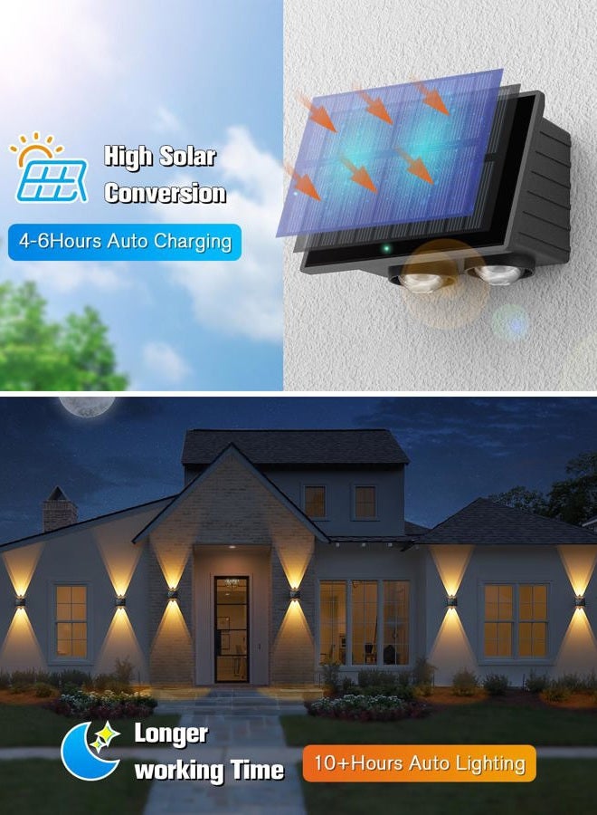 VOLISUN Solar Fence Lights 6 Pack, Color Glow LED Up and Down Wall Lights, IP65 Waterproof Solar Lights Outdoor for Patio, Backyard, Railing, Deck, Fence and Wall（2 Lenses） (12, 4 Lenses) - Image 4