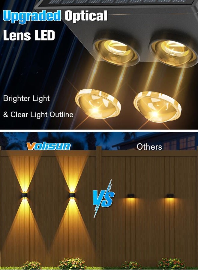 VOLISUN Solar Fence Lights 6 Pack, Color Glow LED Up and Down Wall Lights, IP65 Waterproof Solar Lights Outdoor for Patio, Backyard, Railing, Deck, Fence and Wall（2 Lenses） (12, 4 Lenses) - Image 3
