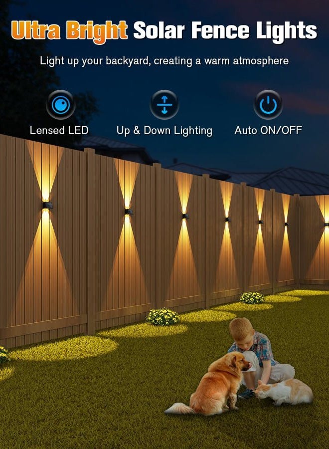 VOLISUN Solar Fence Lights 6 Pack, Color Glow LED Up and Down Wall Lights, IP65 Waterproof Solar Lights Outdoor for Patio, Backyard, Railing, Deck, Fence and Wall（2 Lenses） (12, 4 Lenses) - Image 2