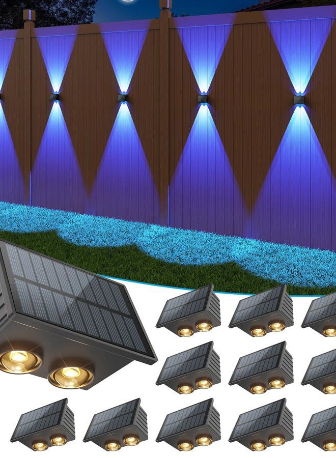 VOLISUN Solar Fence Lights 6 Pack, Color Glow LED Up and Down Wall Lights, IP65 Waterproof Solar Lights Outdoor for Patio, Backyard, Railing, Deck, Fence and Wall（2 Lenses） (12, 4 Lenses) - Image 1