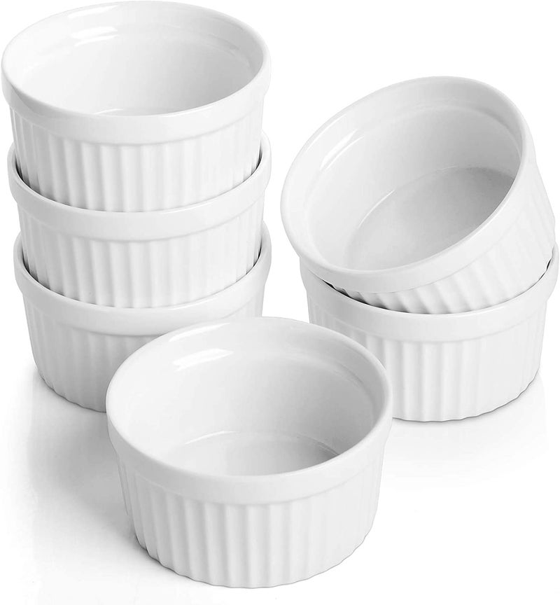 Samsle 6 oz Ramekins Set of 6 Porcelain Ramekins Dishes for Creme BruleeSouffle Lava Cakes Pudding Custard Cups for Baking and DippingOven Safe White 37 inch