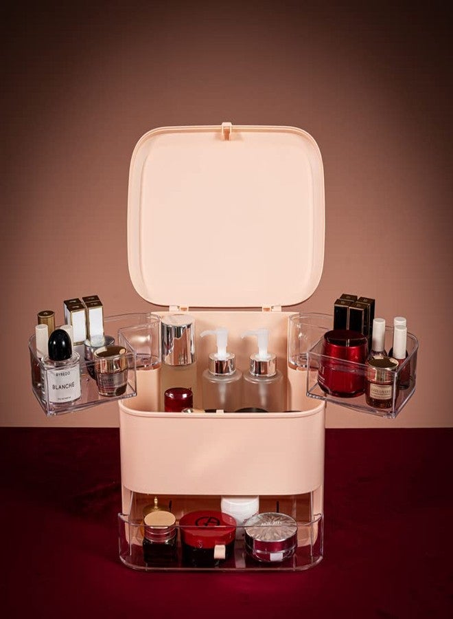 Deoxys Makeup Organizer Cosmetic Brush Holder Jewellery Storage Box, L-Shaped Portable Organiser, for Perfumes Lipsticks Face Cream Facial Mask,White Cosmetic Storage Box - Image 1