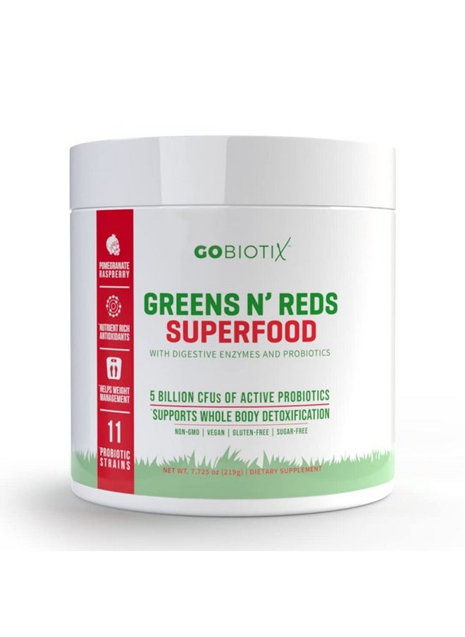GoBiotix - Super Greens Powder N' Super Reds Powder Nongmo Vegan Red And Green Superfood + Probiotics Enzymes Organic Whole Foods Fruit And Veggie Supplement (Pomegranate Raspberry 1 Pack) - Image 1