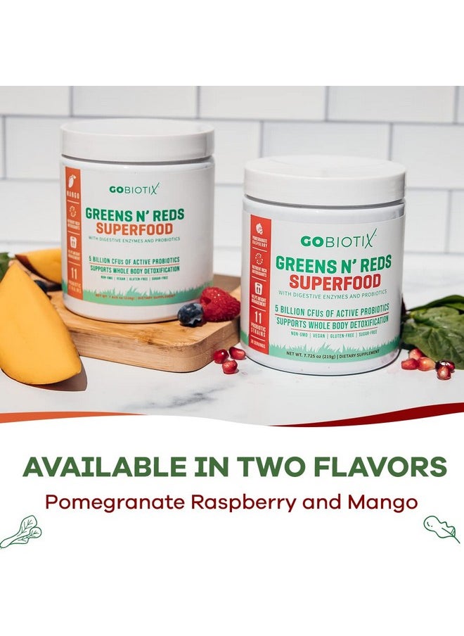 GoBiotix - Super Greens Powder N' Super Reds Powder Nongmo Vegan Red And Green Superfood + Probiotics Enzymes Organic Whole Foods Fruit And Veggie Supplement (Pomegranate Raspberry 1 Pack) - Image 1