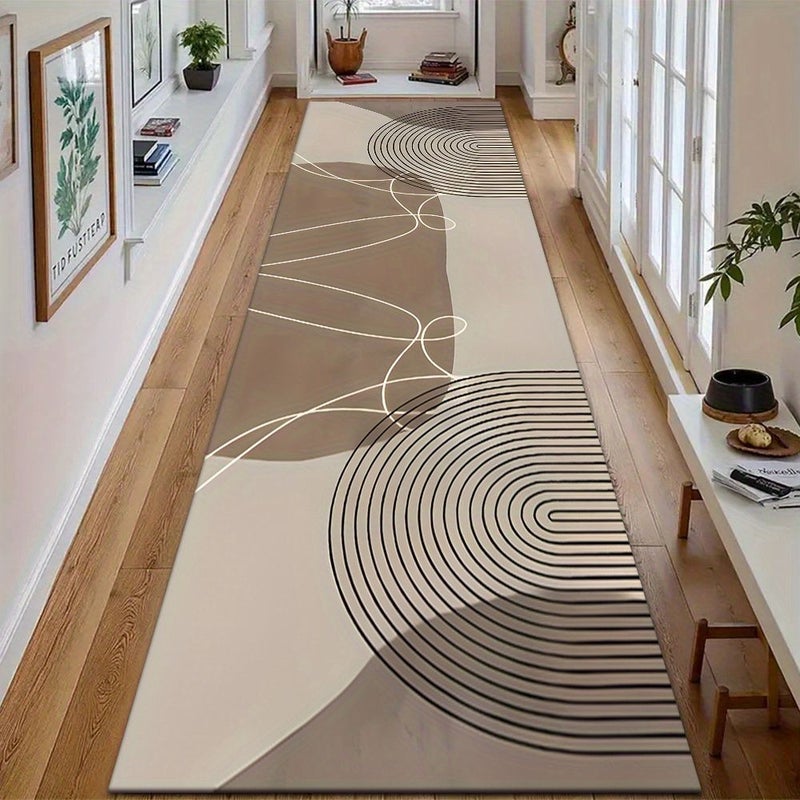 850g/M Ultra Soft Thickened Swan Geometric Line Combination Runner 60x280cm Slip Resistant Machine Washable Suitable For Corridor Hallway Hall Bedroom Living Room Office Enhancing Happiness Cozy Home Decor Modern Design - Image 2