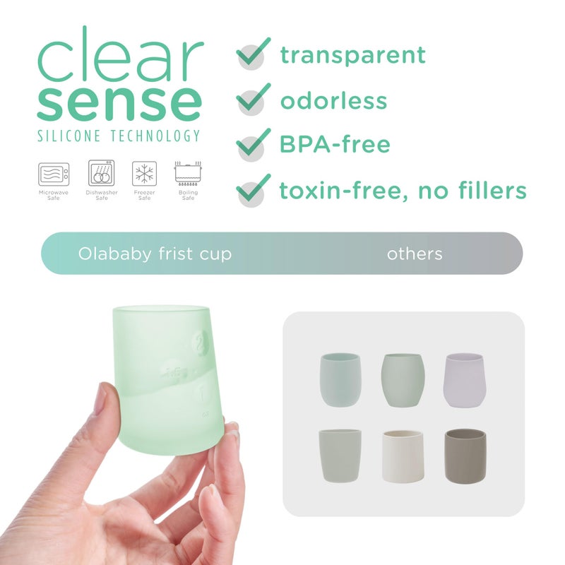 Olababy First Cup | Clear Sense 100% Silicone Infant Trainer Cup | 2oz Medicine Cup for Newborn | Non-Slip & Sloping Design for Tiny Hands & Baby Led Weaning (Blueberry, 1 Cup) - Image 5