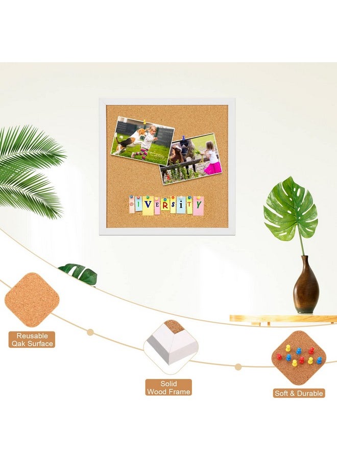 Treela - 8 Packs Cork Bulletin Board With Frame, Decorative Linen Bulletin Corkboard Small Push Pin Board With 32 Push Pin 16 Clips For Office School Wall Home Picture Photo (White,Square) - Image 1