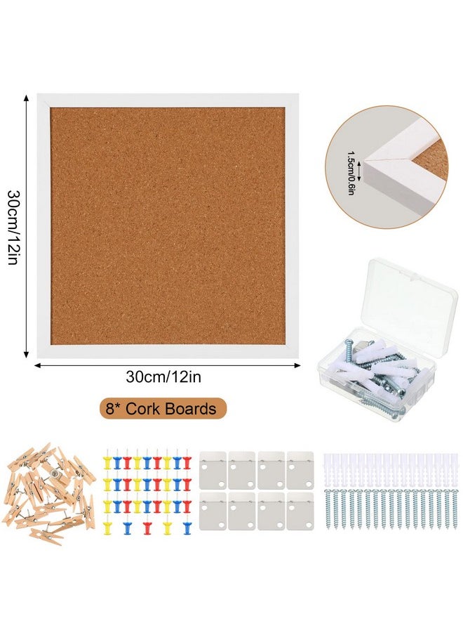 Treela - 8 Packs Cork Bulletin Board With Frame, Decorative Linen Bulletin Corkboard Small Push Pin Board With 32 Push Pin 16 Clips For Office School Wall Home Picture Photo (White,Square) - Image 1