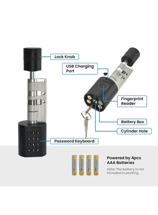 Areb SMART LOCK CYLINDER BLACK C1SLLWYB – Fingerprint, PIN Code, IC Card, Mechanical Key, Wi-Fi App Control, Auto-Lock, Anti-Theft Security for Home, Office, Commercial  Residential Use - Image 3