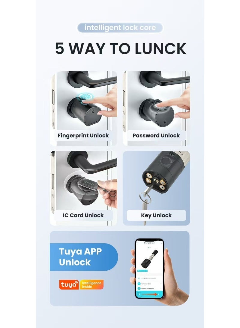 Areb SMART LOCK CYLINDER BLACK C1SLLWYB – Fingerprint, PIN Code, IC Card, Mechanical Key, Wi-Fi App Control, Auto-Lock, Anti-Theft Security for Home, Office, Commercial  Residential Use - Image 2