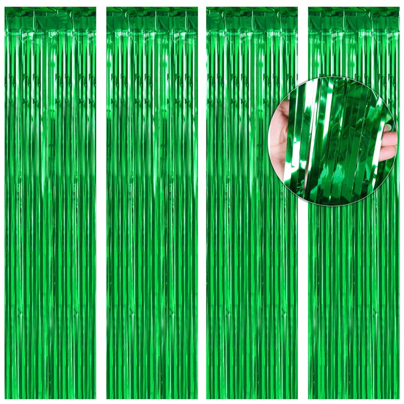 BTSD-home BTSDhome Green Foil Fringe Curtain Metallic Photo Booth Backdrop Tinsel Door Curtains for St Patricks Day Birthday Bridal Baby Shower Bachelorette Christmas Party Decorations4 Pack 8ft x 3ft