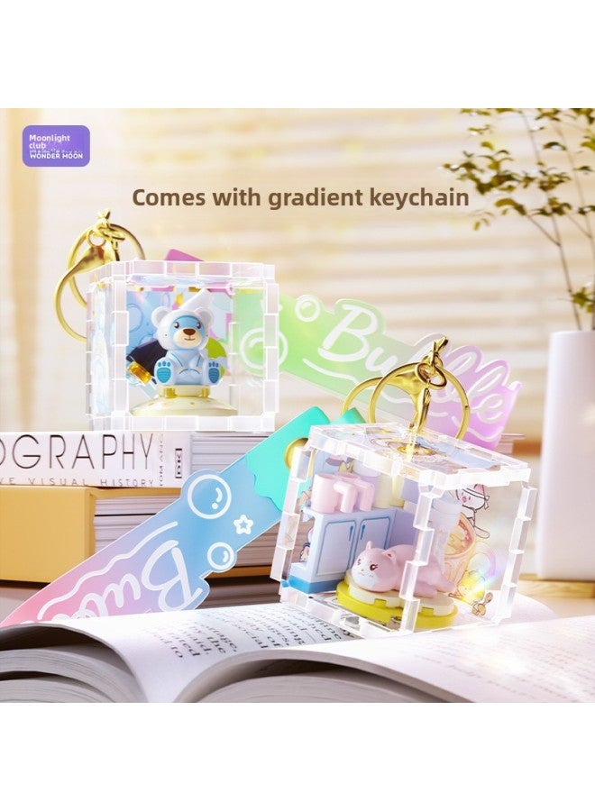 Moonlight Society Stereo Keychain Animal Flower Creative Decorative Pendant Diy Micro Particle Piece Block Toy Gift-Color:802061 Cute Rabbit On The Stars And Moon