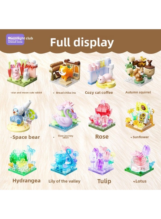 Moonlight Society Stereo Keychain Animal Flower Creative Decorative Pendant Diy Micro Particle Piece Block Toy Gift-Color:802061 Cute Rabbit On The Stars And Moon