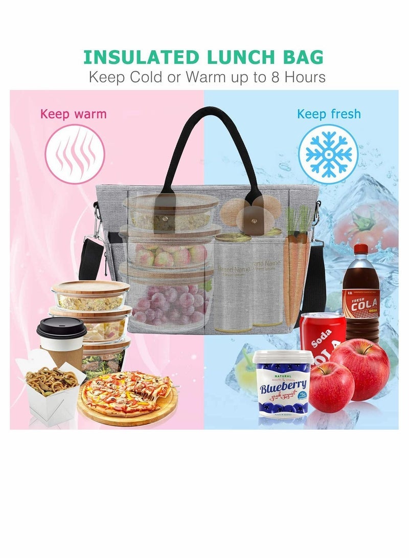 SYOSI Lunch Bag Box Tote, Large Tote Adult Lunch Box, Insulated Lunch Bags with Side Pockets and Water Bottle Holder, Adjustable Shoulder Strap, for Office Work School Picnic Beach - Image 3