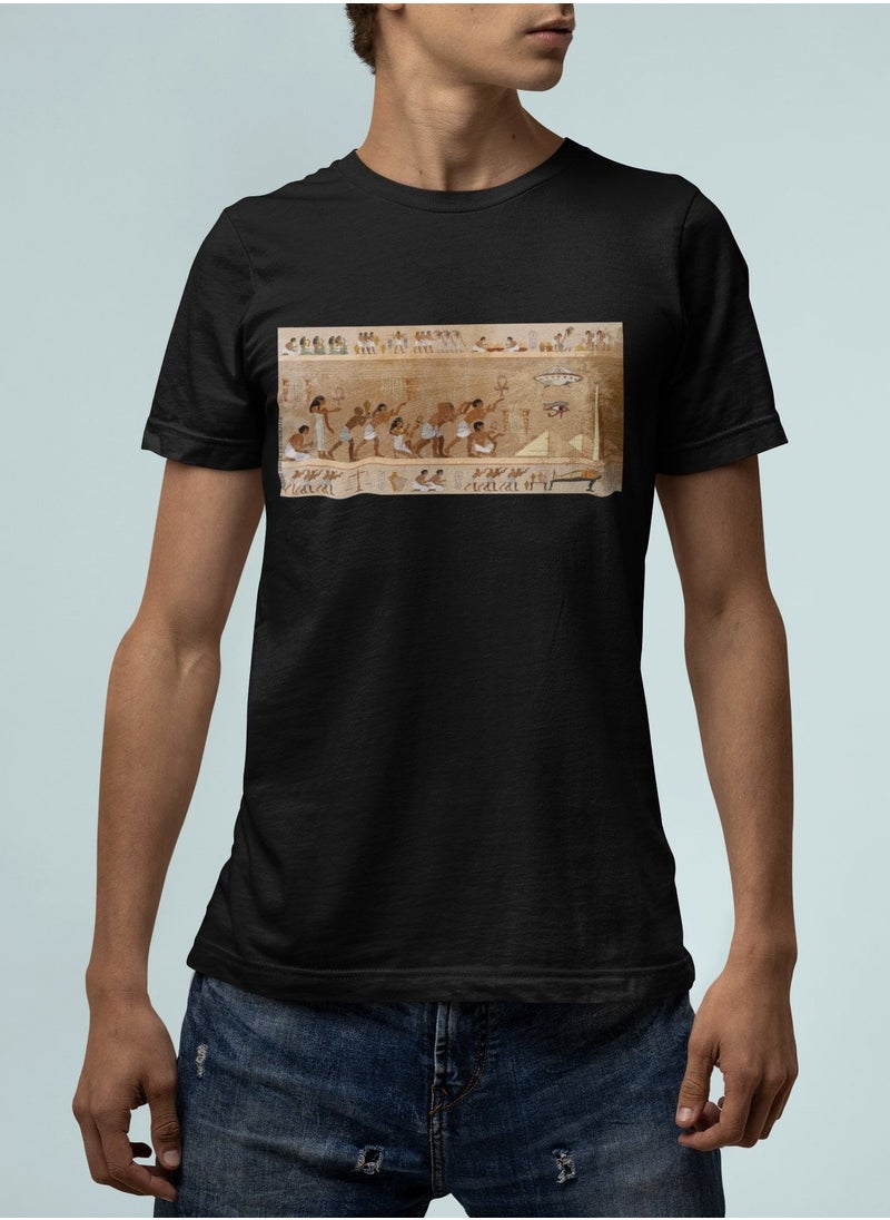 MERCH - Explore the Cosmos in Style with our Ancient Egyptian Styled Spaceship Carving T-shirt - Image 1