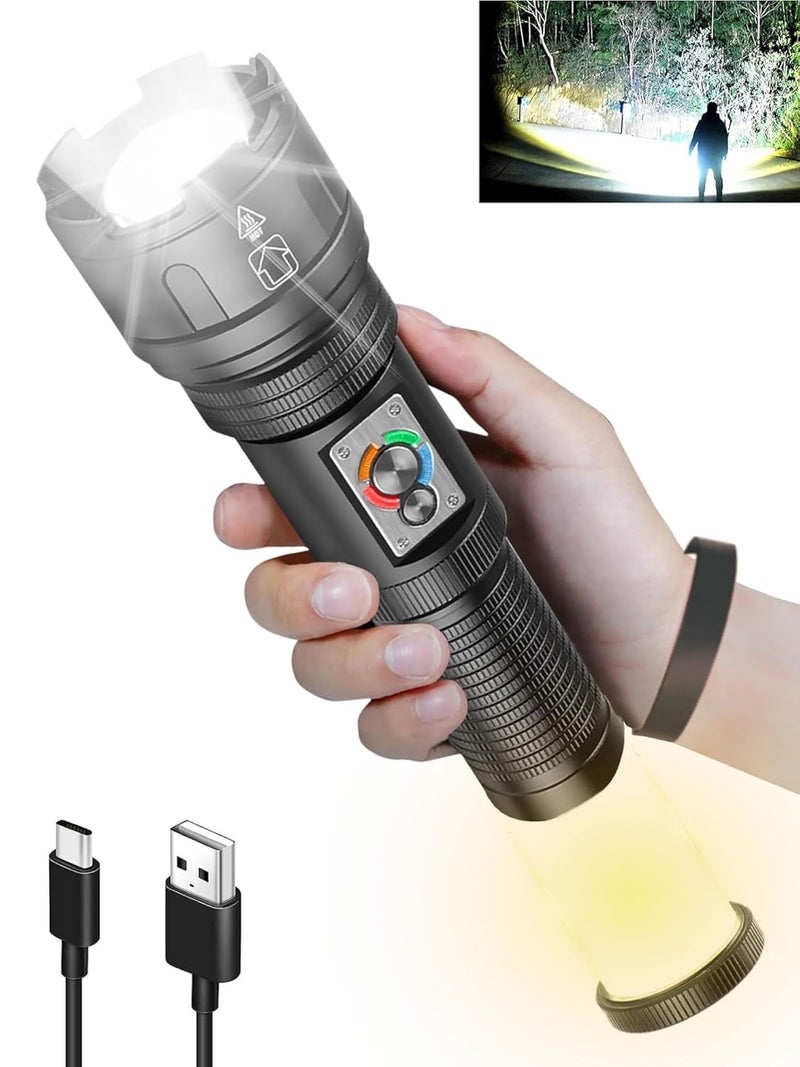 DOCOSS Metal C20 Led Torch Light 68 Hrs Work timeHigh Power Long Distance Rechargeable Powerful Bright Zoomable Flash Light TorchLong Range BeamWaterproofAluminium BodyBlack - Image 1