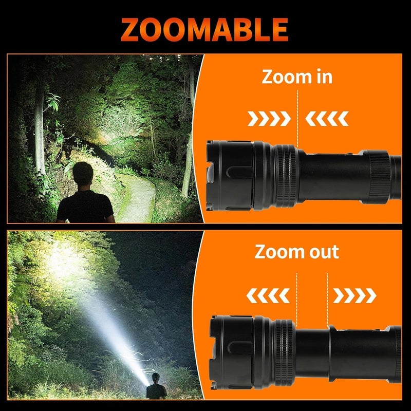 DOCOSS Metal C20 Led Torch Light 68 Hrs Work timeHigh Power Long Distance Rechargeable Powerful Bright Zoomable Flash Light TorchLong Range BeamWaterproofAluminium BodyBlack - Image 2