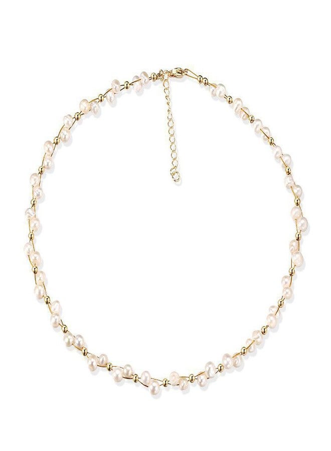 كي-اليوون قلادة تشوكر من اللؤلؤ الطبيعي للمياه العذبة من كي-إليون للنساء، قلادة رقيقة مطلية بالذهب عيار 18 قيراطًا من اللؤلؤ الباروكي، مجوهرات مصنوعة يدويًا، هدية CH01-01 - Image 1