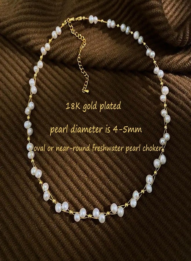 كي-اليوون قلادة تشوكر من اللؤلؤ الطبيعي للمياه العذبة من كي-إليون للنساء، قلادة رقيقة مطلية بالذهب عيار 18 قيراطًا من اللؤلؤ الباروكي، مجوهرات مصنوعة يدويًا، هدية CH01-01 - Image 4