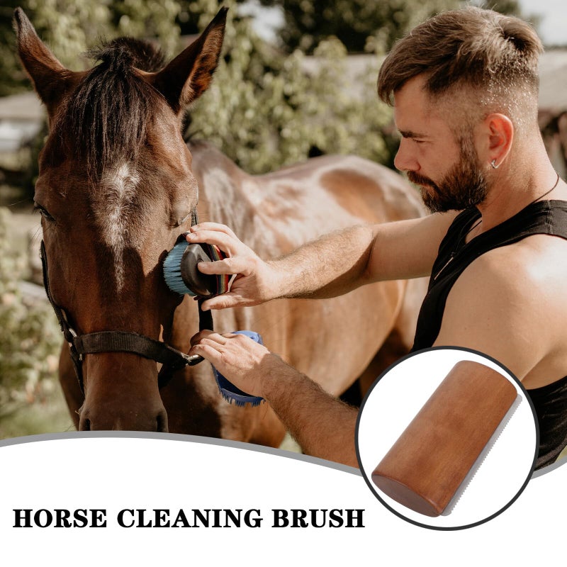Medium Wooden Horse Grooming Tool Serrated Edge Deshedding Brush For Stable Cleaning - Image 4