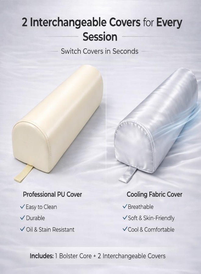 ProTouch Dual-Cover Comfort Massage Bolster Pillow 3/4 Round, 26 x 6 x 6 in PU Leather & Cooling Cover Bolster for Massage Table, Massage Bolster Pillow for Legs, Leg & Knee Bolster Support - Beige/Light Gray - Image 2