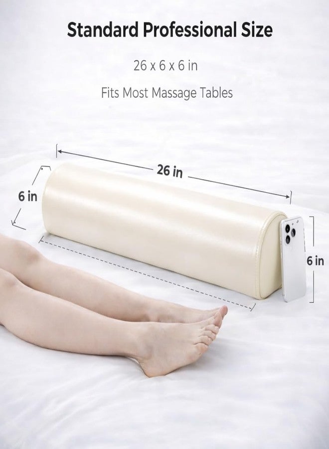 ProTouch Dual-Cover Comfort Massage Bolster Pillow 3/4 Round, 26 x 6 x 6 in PU Leather & Cooling Cover Bolster for Massage Table, Massage Bolster Pillow for Legs, Leg & Knee Bolster Support - Beige/Light Gray - Image 4
