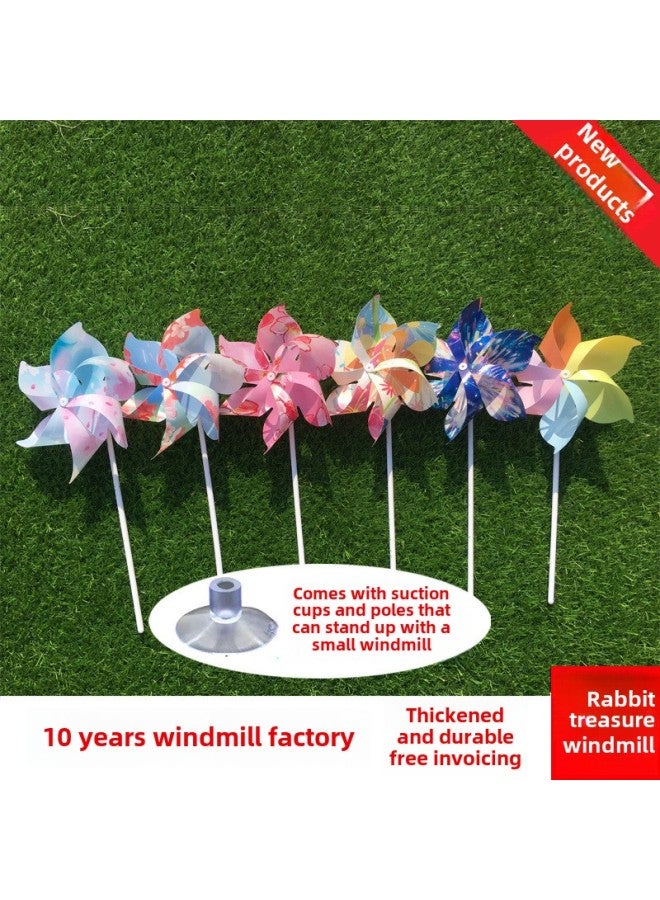 Plastic Cherry Blossom Internet Red Macaron Windmill Dance Props Handheld Wooden Pole Rotating Kindergarten Color Outdoor-Color:Five-leaf Pure And Elegant Lotus-Specifications:10 Pieces (comes With Desktop Suction Cup And Rod  - Image 2