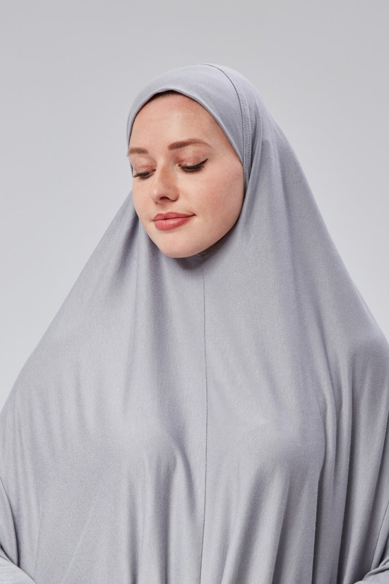 Sonbahar Moda Autumn Fashion Women Two Piece Prayer Dress Headscarf Organic Cotton Elastic Sleeve Non-Slip Combed Cotton Hijab Skirt Gray  - Image 5