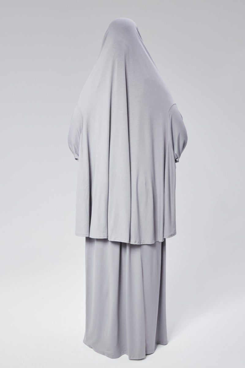 Sonbahar Moda Autumn Fashion Women Two Piece Prayer Dress Headscarf Organic Cotton Elastic Sleeve Non-Slip Combed Cotton Hijab Skirt Gray  - Image 3