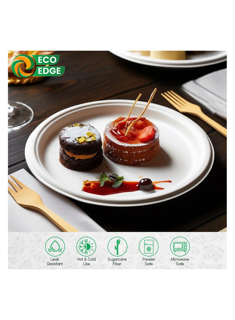 EcoEdge EcoEdge 7 Inch Round White Disposable Sugarcane Bagasse Plates (Pack of 50) | Stackable, Organic, Plant Based, Compost safe | Leak-Proof, Zero-Waste | BPA Free, No Carbon Footprint | 100% Natural  - Image 5