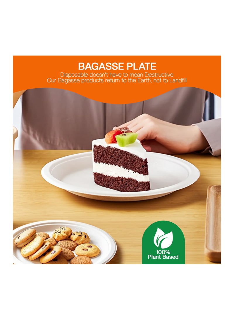 EcoEdge EcoEdge 7 Inch Round White Disposable Sugarcane Bagasse Plates (Pack of 50) | Stackable, Organic, Plant Based, Compost safe | Leak-Proof, Zero-Waste | BPA Free, No Carbon Footprint | 100% Natural  - Image 3
