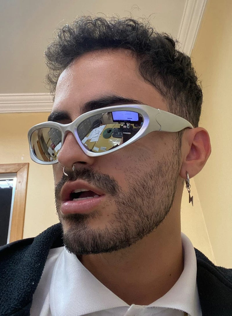 Wrap Around Sports Sunglasses for Men and Women, Fashion Oval Thick Frame Sun Glasses, Stylish Sports Wrap Shades - Image 3