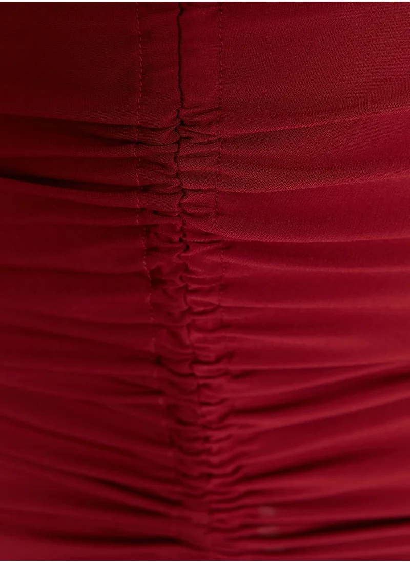 trendyol Polo Neck Ruffle Detail Ruched Dress