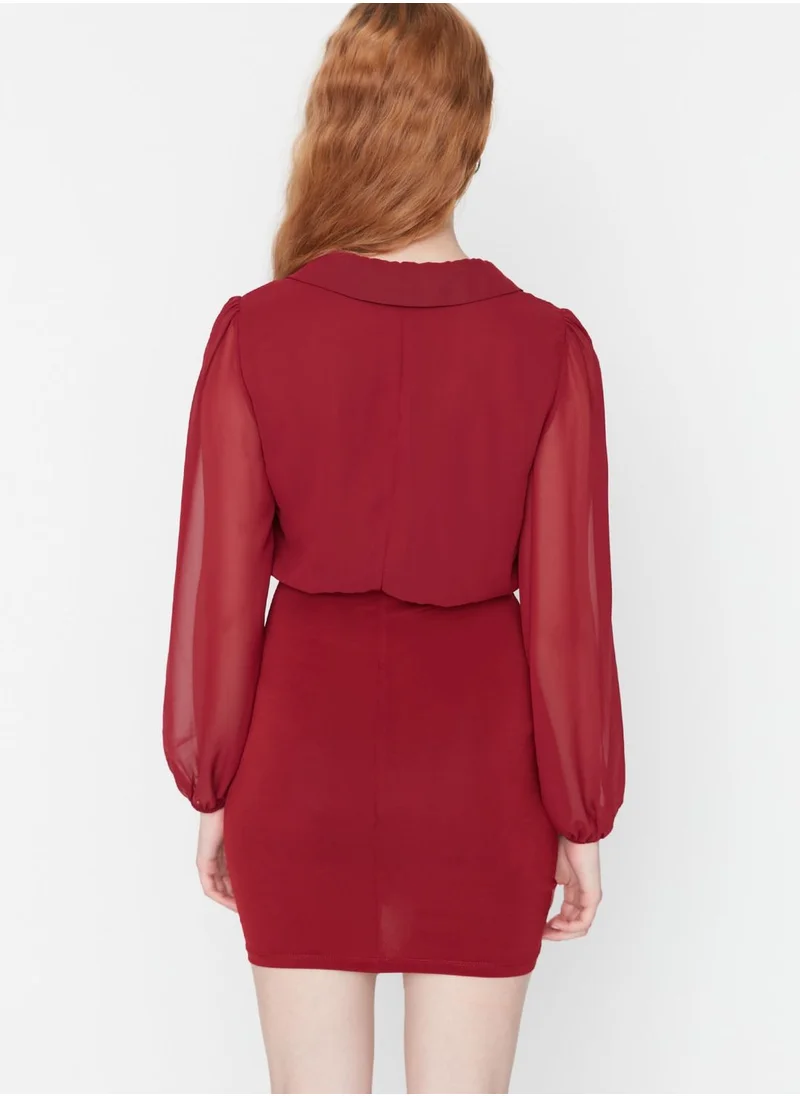trendyol Polo Neck Ruffle Detail Ruched Dress