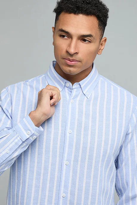 R&B Striped Shirt with Button-Down Collar and Long Sleeves