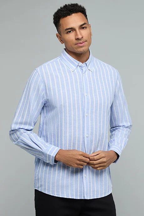 R&B Striped Shirt with Button-Down Collar and Long Sleeves